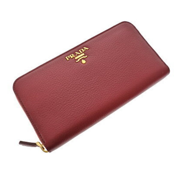 PRADA Zip Wallet Long Pink Red Treise Leather - Picture 1 of 6